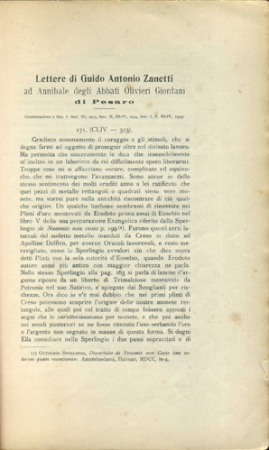 Lettere di Guido Antonio Zanetti ad Annibale degli Abbati Olivieri Giordani di Pesaro.