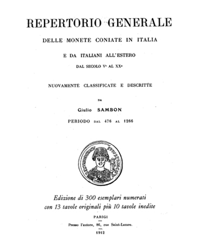Repertorio generale delle monete coniate in Italia e da italiani all’estero dal secolo V al XX (476-1266)