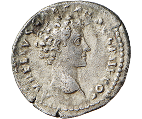 Testa laur. di Antonino Pio a ds. R/ Testa nuda del giovane Marc´Aurelio a ds.